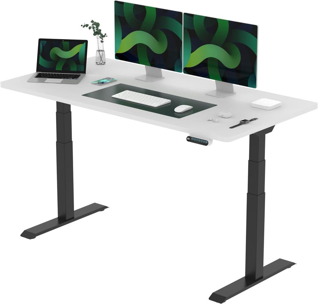 Flexispot E6 Elektrisch höhenverstellbarer Schreibtisch | Ergonomischer Steh-Sitz Tisch mit Memory Funktion | Beugt Rückenschmerzen vor & Macht produktiver(Weiß, Gestell Schwarz, 160x80 cm) Bild 1