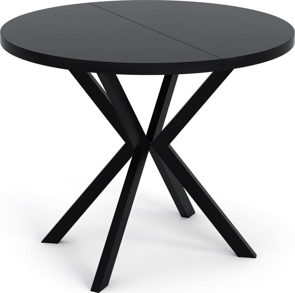 Runder Ausziehbarer Esstisch - Loft Style Tisch mit Metallbeinen - 100 bis 180 cm - Industrieller Quadratischer Tisch für Wohnzimmer - Spacesaver - Schwarz - 100 cm Bild 1
