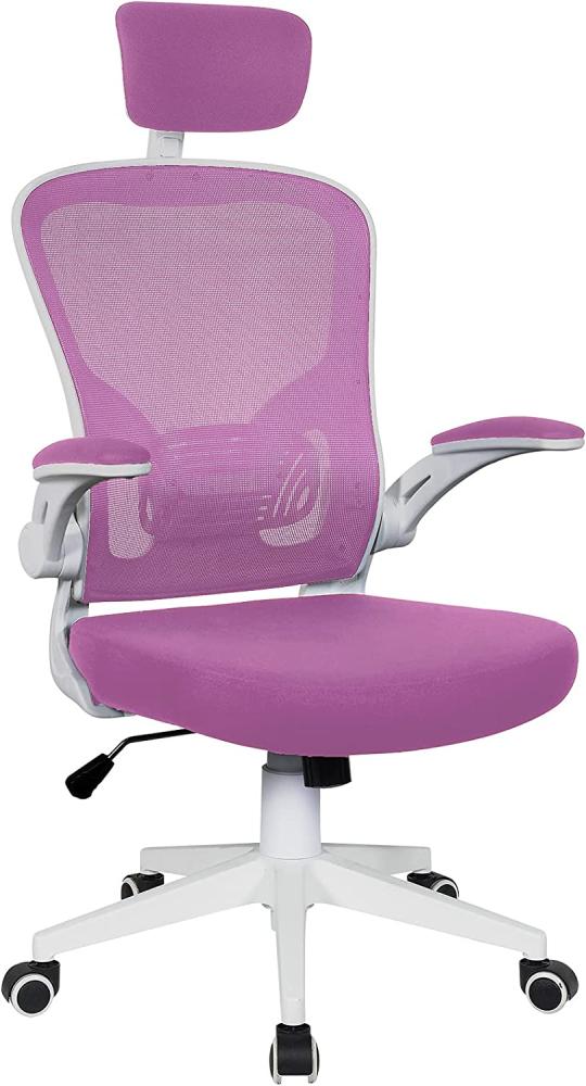 Bürostuhl Ergonomisch Drehstuhl Schreibtischstuhl Mesh Netzstoff office Stuhl Weiß / Rosa mit Kopfstütze Bild 1