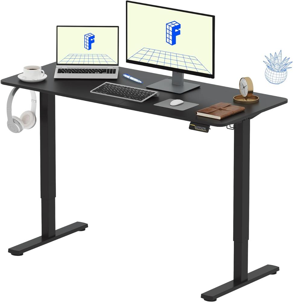 FLEXISPOT Basic Plus 140x60cm Elektrisch Höhenverstellbarer Schreibtisch - Memory-Handsteuerung - Sitz-Stehpult für Büro & Home-Office (schwarz, schwarz Gestell) Bild 1