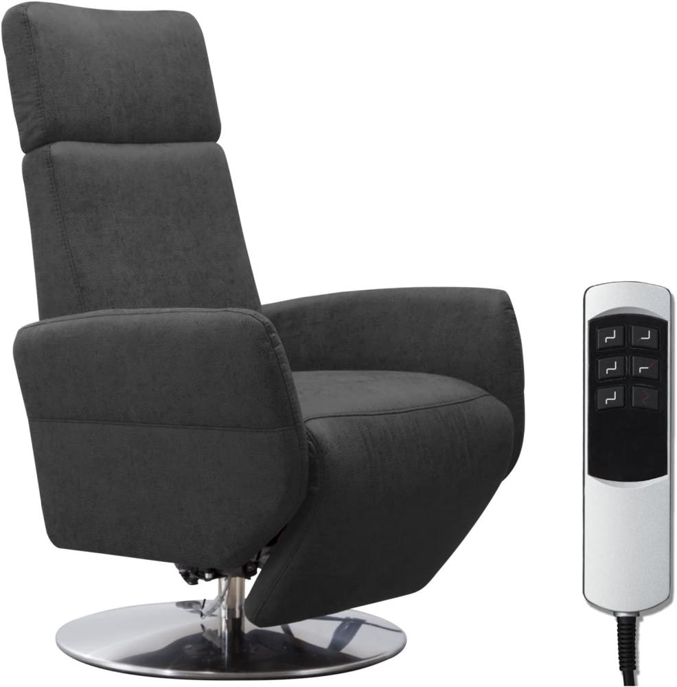 Cavadore TV-Sessel Cobra mit 2 E-Motoren / Elektrischer Fernsehsessel mit Fernbedienung / Relaxfunktion, Liegefunktion / Ergonomie M / Belastbar bis 130 kg / 71 x 110 x 82 / Lederoptik Anthrazit Bild 1
