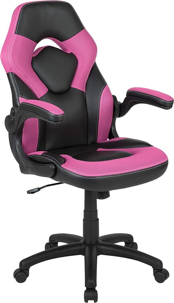 Flash Furniture Gaming Stuhl mit hoher Rückenlehne – Ergonomischer Bürosessel mit verstellbaren Armlehnen und Netzstoff – Perfekt als Zockerstuhl und fürs Home Office – Pink Bild 1