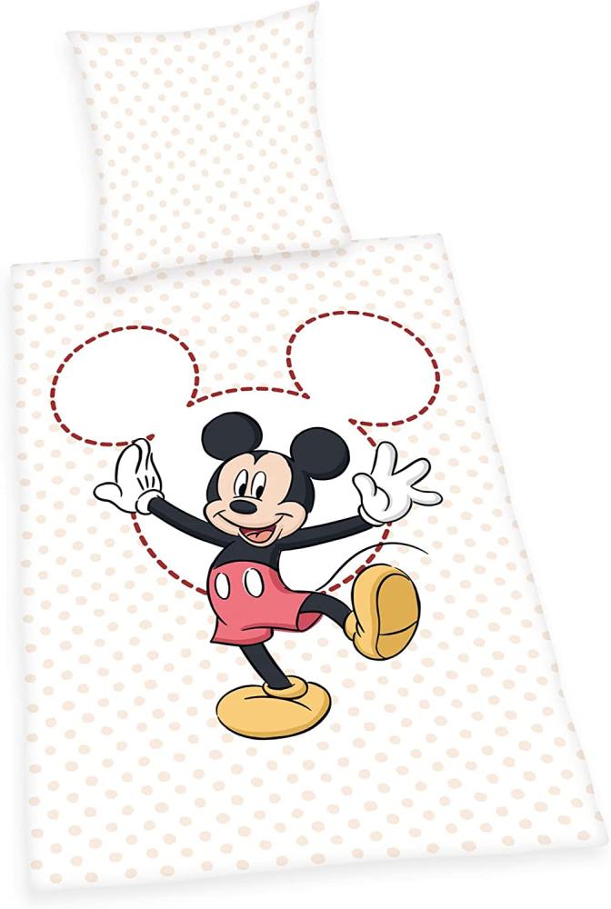 2tlg Disney Mickey Mouse Bettwäsche 100% Baumwolle Bettwäscheset Set Maus weiss Bild 1