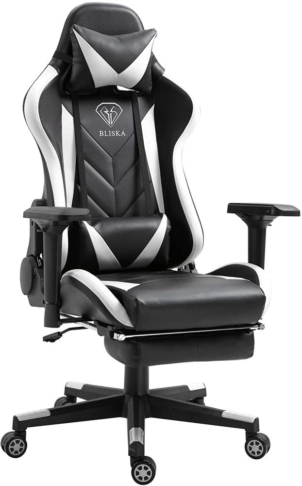 Trisens Gaming Stuhl 4D-Armlehnen Chair Racing Chefsessel Bürostuhl Sportsitz, Farbe:Schwarz/Weiß Bild 1