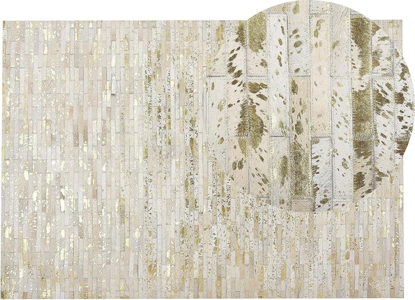 Teppich Kuhfell beige / gold 140 x 200 cm Patchwork Kurzflor TOKUL Bild 1