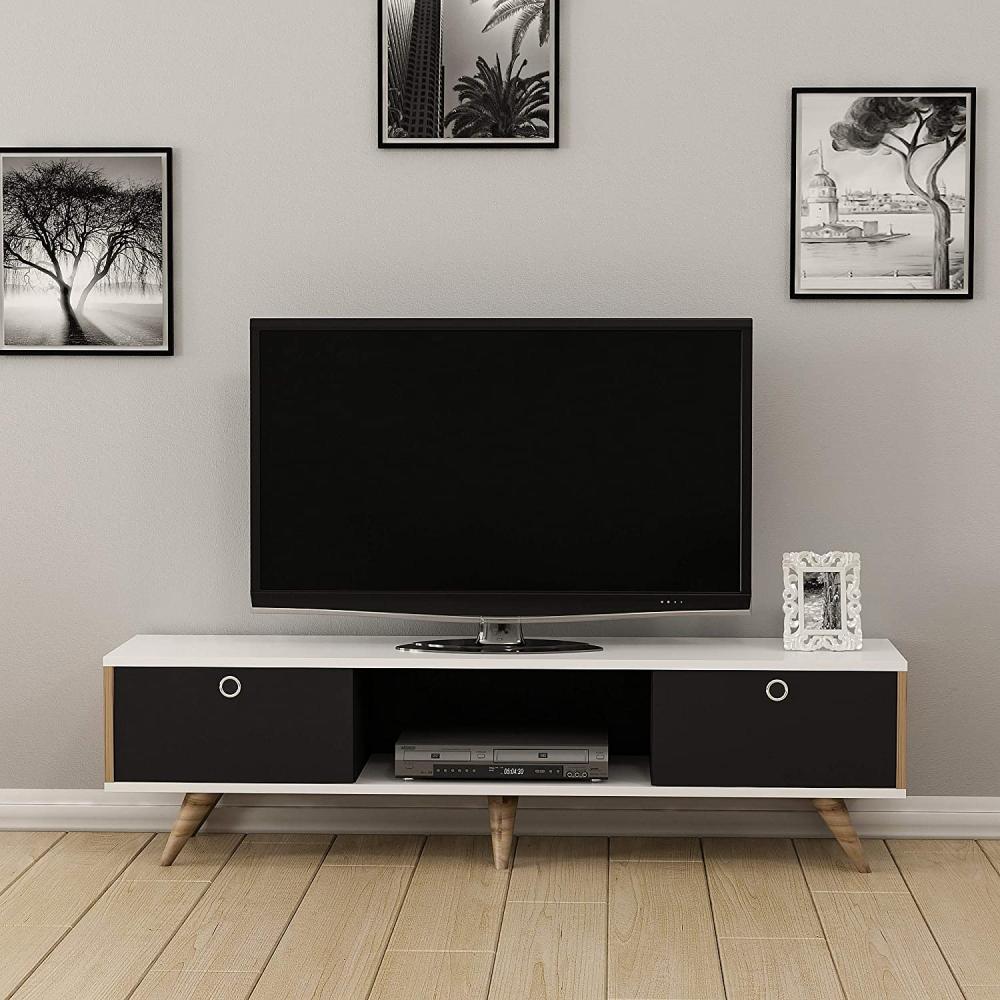 Homemania TV-Schrank Zeyn 150x35x41 cm Walnuss-Optik, Schwarz und Weiß Bild 1