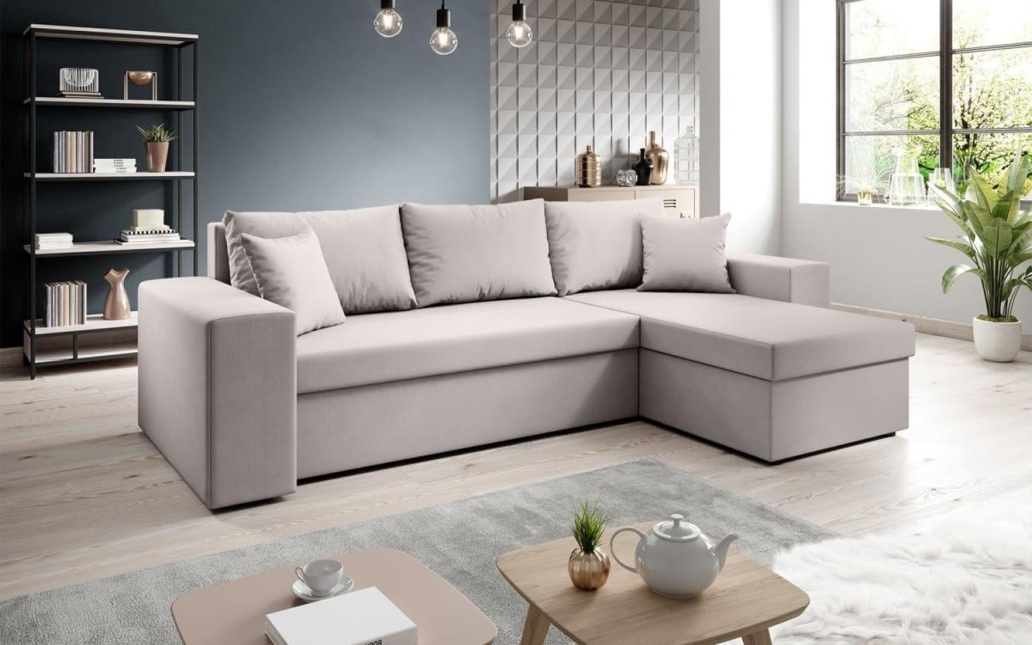 Designer Sofa Denver mit Schlaf- und Klappfunktion Beige Stoff Rechts Bild 1