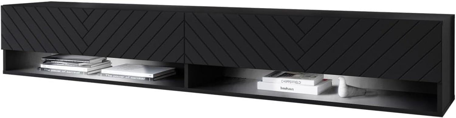 TV-Lowboard Jumbo 140, mit RGB LED Beleuchtung farbig, Farbe: Schwarzer Graphit/Schwarz Fischgrät Bild 1