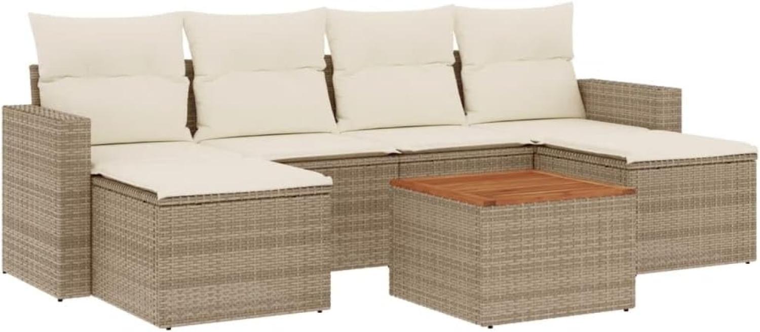 vidaXL 7-tlg. Garten-Sofagarnitur mit Kissen Beige Poly Rattan Bild 1