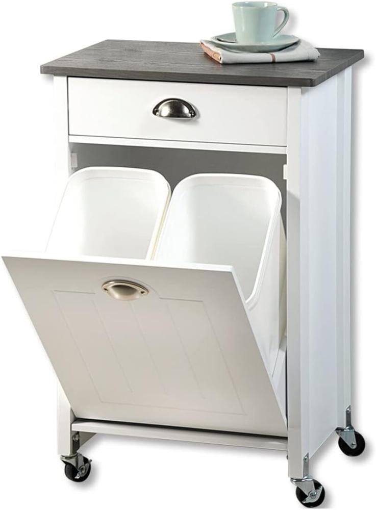 KESPER 2552713 Küchenwagen mit Mülltrennsystem, weiß lackiert, Abdeckplatte mit grauer Dekorfolie Bild 1