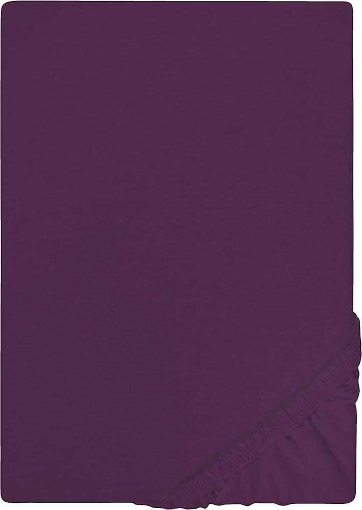 Biberna Jersey-Stretch Spannbettlaken Spannbetttuch 90x200 cm - 100x200 cm Dunkel Violett Bild 1