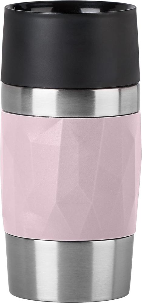 EMSA Travel Mug Compact Thermobecher, Isolierbecher, Isobecher, Thermo Becher, Edelstahl / Silikon, Puder-Rosa, 0. 3 L, N21607 Bild 1