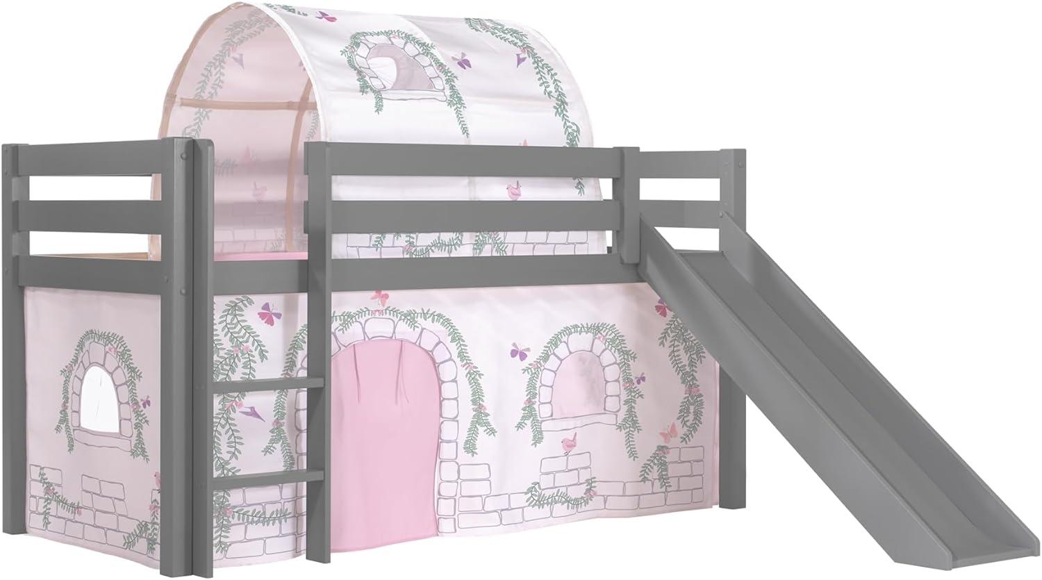 Vipack Spielbett 'Pino' inkl. Rutsche grau, mit Textilset Vorhang und Tunnel 'Birdy' Bild 1