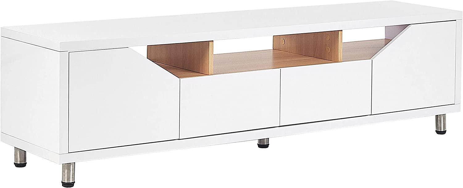 TV-Möbel weiß heller Holzfarbton mit 2 Schubladen 160 x 40 x 44 cm CINCI Bild 1