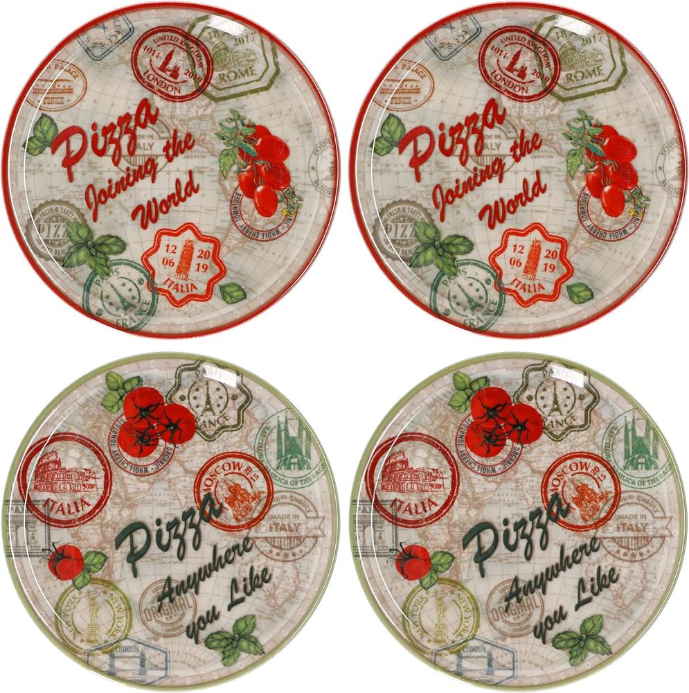 4er Set Pizzateller Moskau & Rot grün rot Ø33cm Platte XL-Teller Porzellan Bild 1