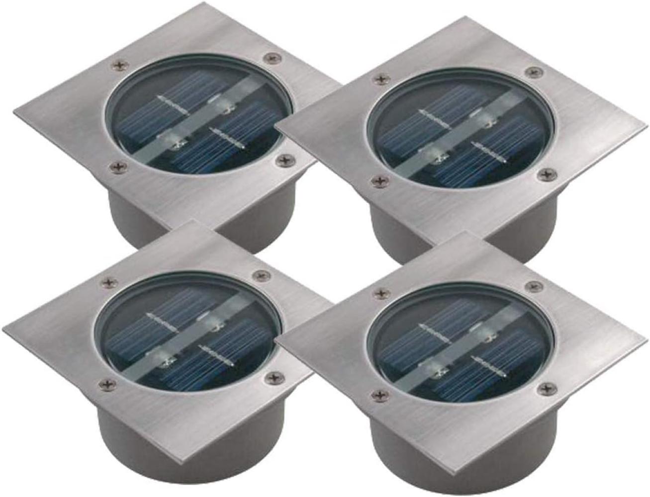 Solar LED Bodeneinbaustrahler 4er SET für Außen, Edelstahl 4-eckig 10x10cm, IP67 Bild 1