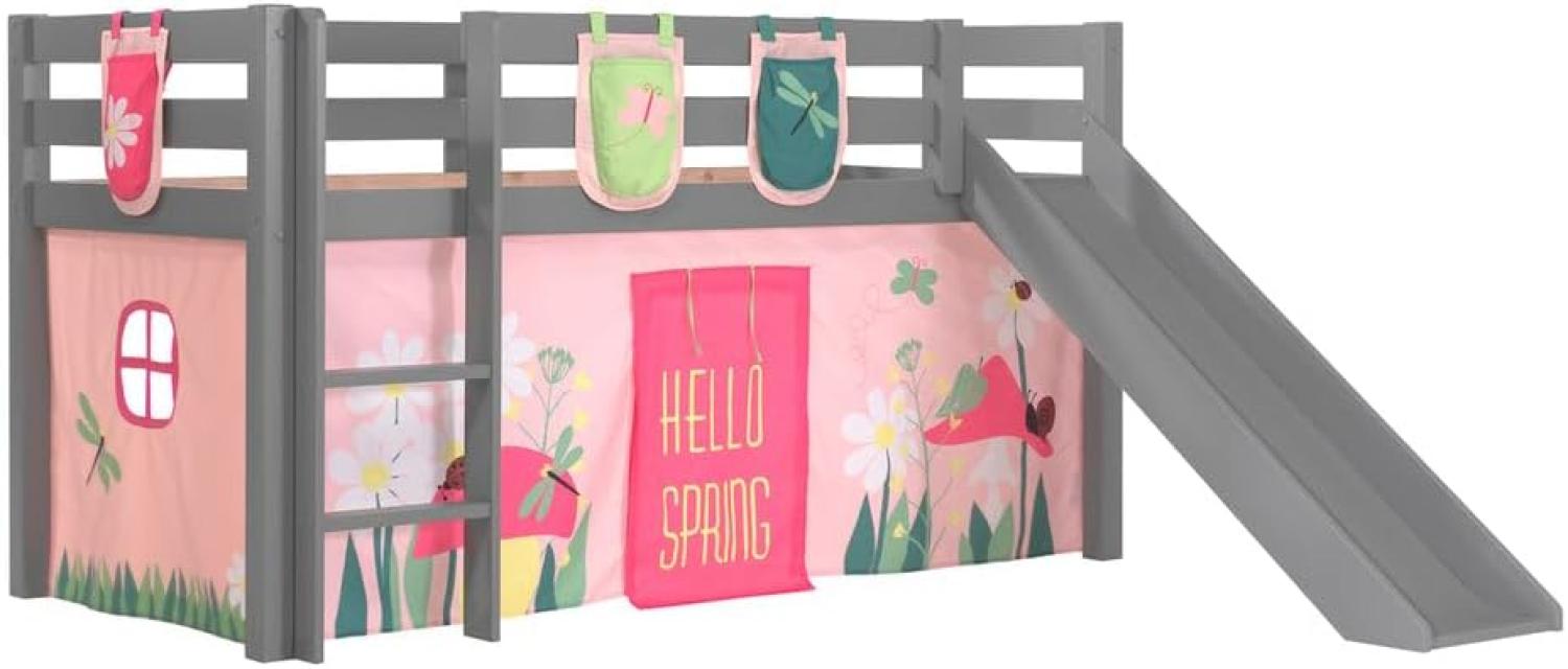 Vipack Spielbett 'Pino' inkl. Rutsche mit Textilset Vorhang und 3 Taschen 'Spring' Bild 1
