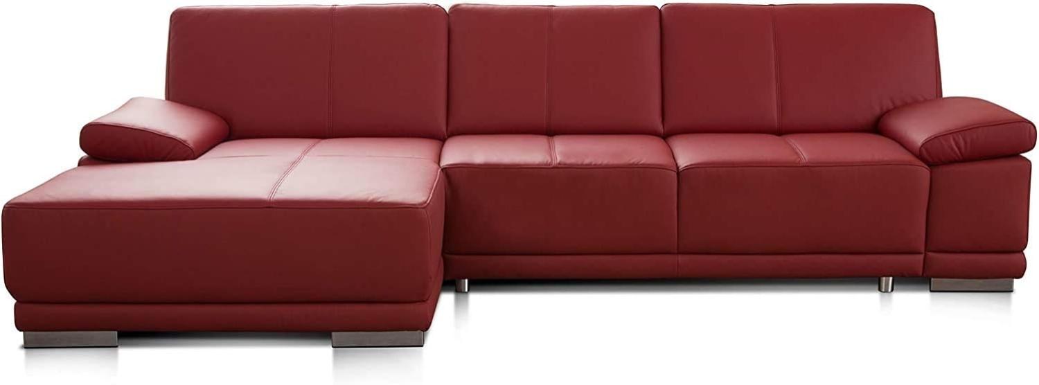 CAVADORE Eckcouch Corianne / Modernes Leder-Sofa mit verstellbaren Armlehnen und Longchair / 282 x 80 x 162 / Echtleder, rot Bild 1