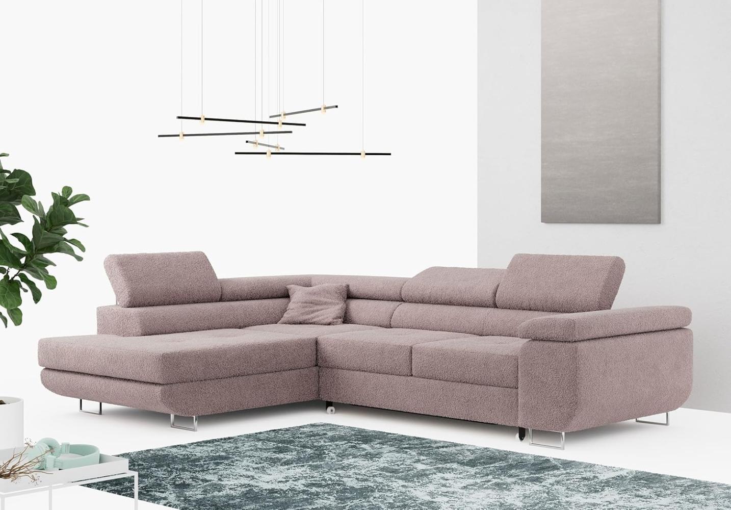 Ecksofa L-Form Couch mit Schlaffunktion und Verstellbare Kopfstützen - GUSTAW - Rose Boucle - Links Bild 1