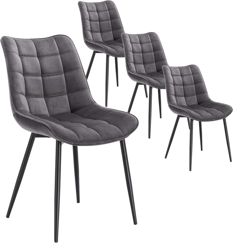 WOLTU 4 x Esszimmerstühle 4er Set Esszimmerstuhl Küchenstuhl Polsterstuhl Design Stuhl mit Rückenlehne, mit Sitzfläche aus Samt, Gestell aus Metall, Dunkelgrau, BH142dgr-4 Bild 1