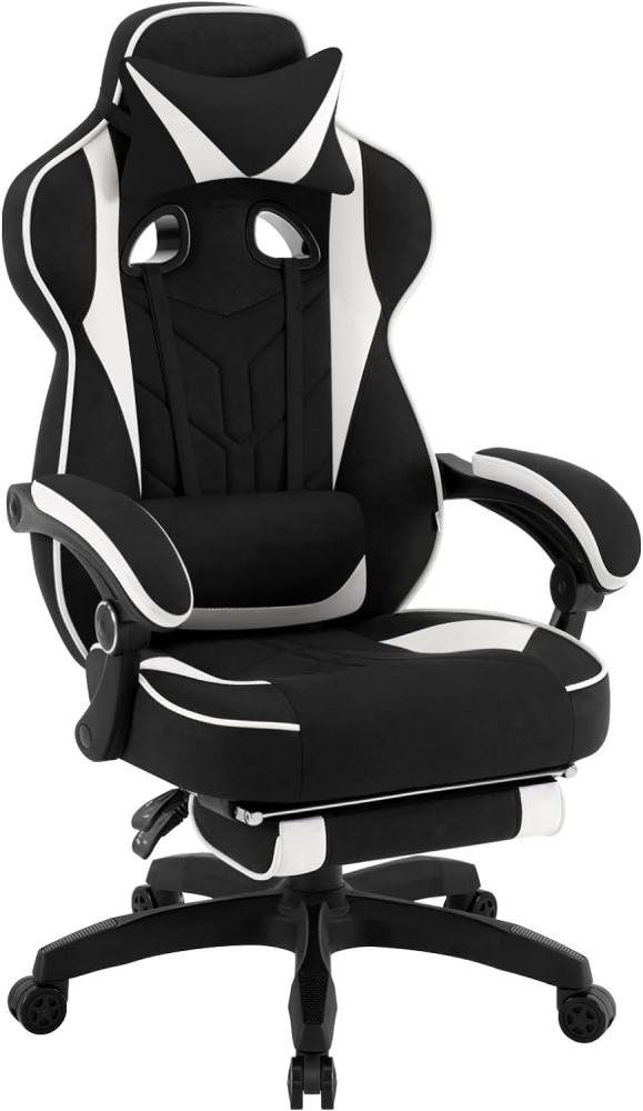 WOLTU Gaming Stuhl atmungsaktiver Stoff, Bürostuhl ergonomisch, mit Verstellbarer Lendenwirbelstütze, Kopfstütze Fußstütze, PC Stuhl höhenverstellbar drehbar, Leathaire-Stoff, Weiß, GS02ws Bild 1