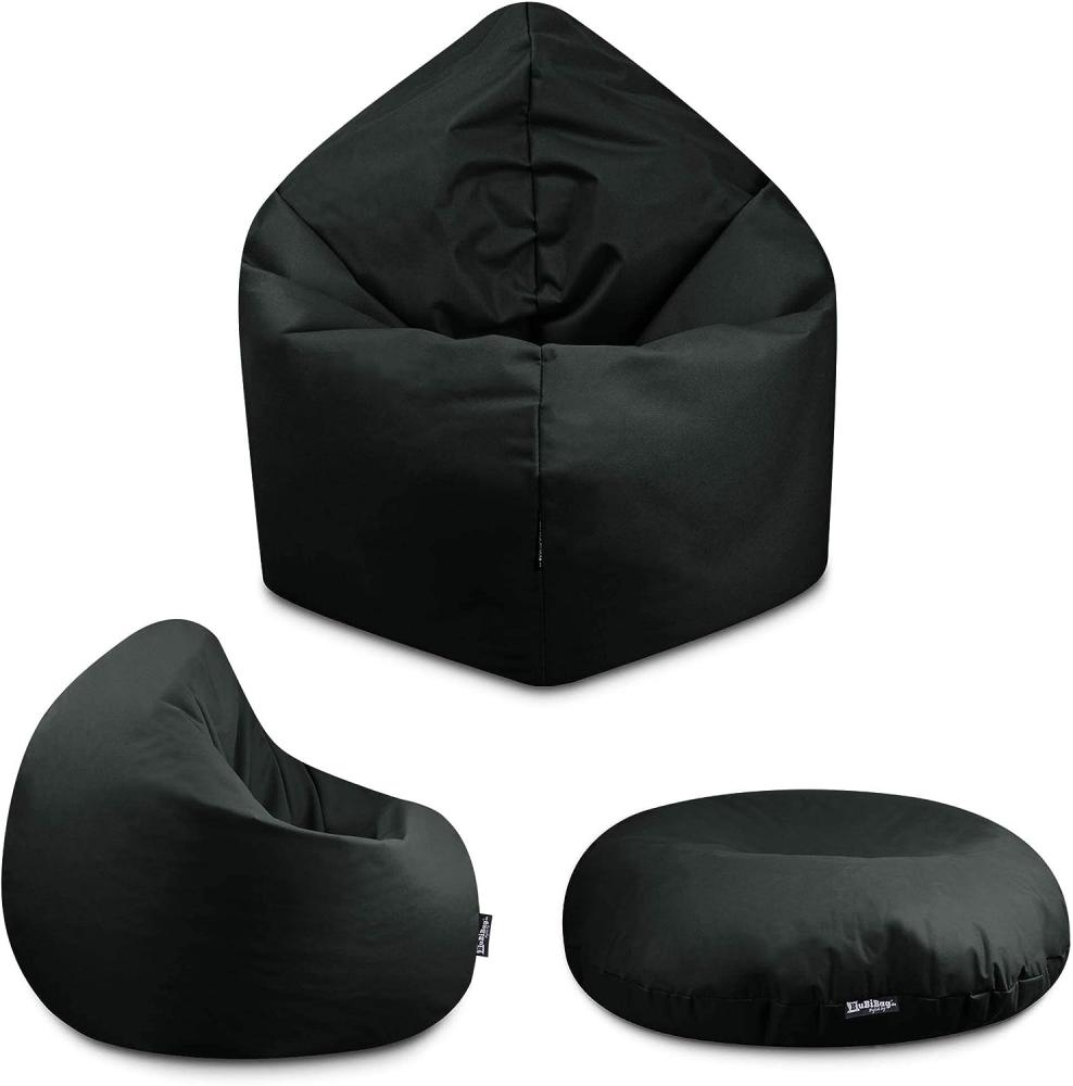 BuBiBag - 2in1 Sitzsack Bodenkissen - Outdoor Sitzsäcke Indoor Beanbag in 32 Farben und 3 Größen - Sitzkissen für Kinder und Erwachsene (125 cm Durchmesser, Schwarz) Bild 1
