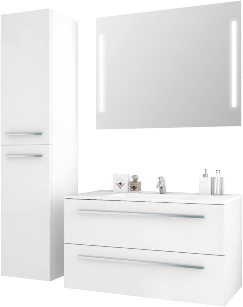 Sieper I Badmöbel Set Libato, Waschtisch mit Unterschrank 90 x 50 cm, Hochschrank und Badspiegel I Weiß Bild 1