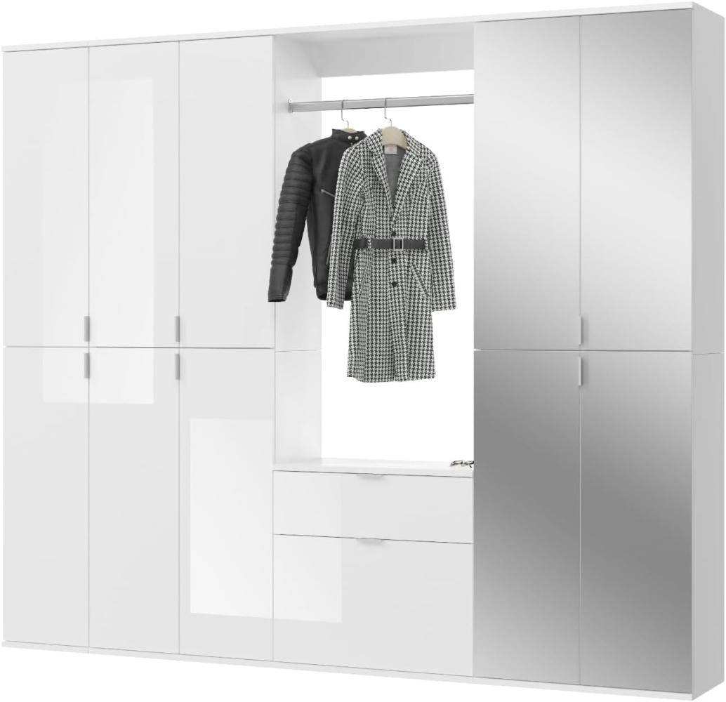 Garderobenschrank mit Spiegel SystemX in weiß Hochglanz 213 x 193 cm Bild 1