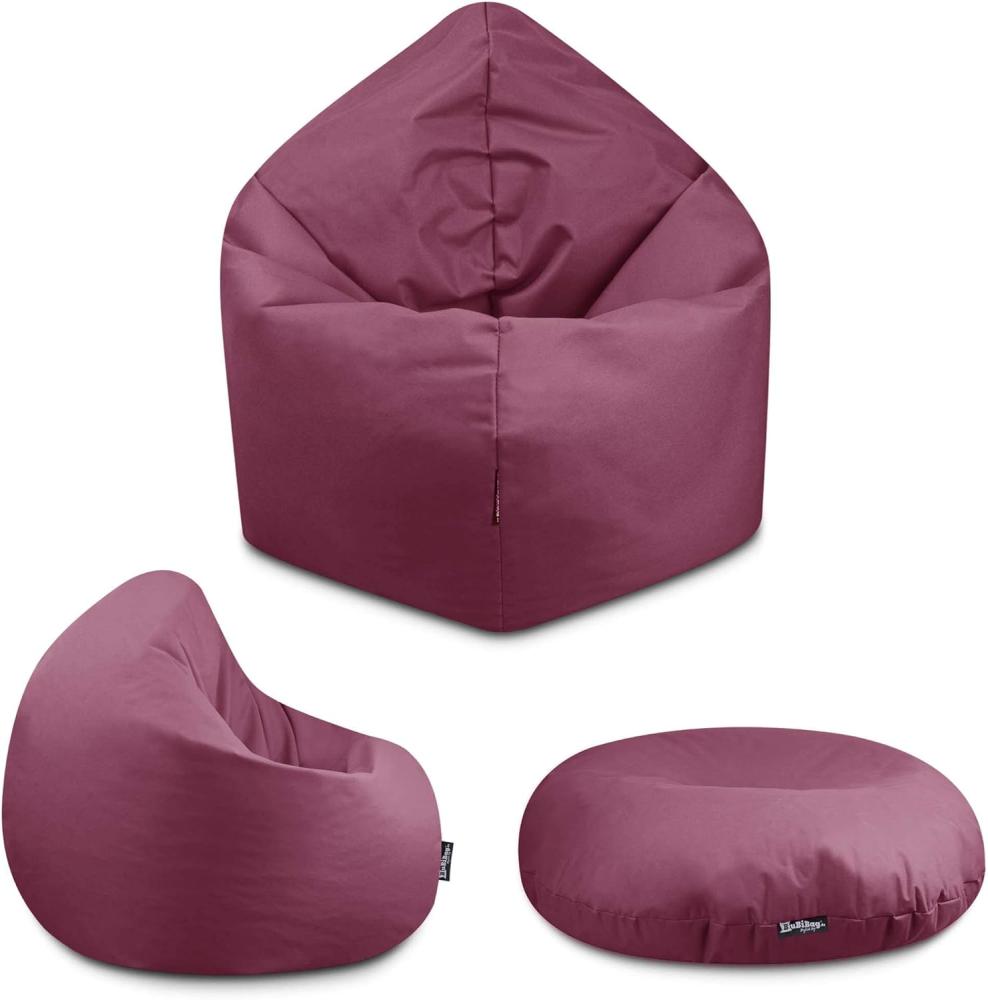 BuBiBag - 2in1 Sitzsack Bodenkissen - Outdoor Sitzsäcke Indoor Beanbag in 32 Farben und 3 Größen - Sitzkissen für Kinder und Erwachsene (100 cm Durchmesser, Weinrot) Bild 1