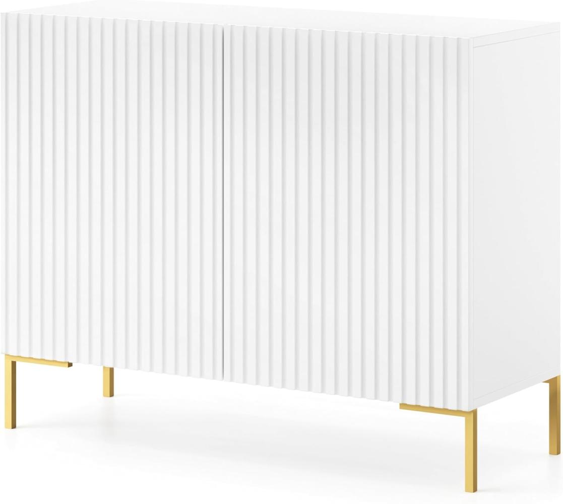 Selsey LAMMELO - Sideboard 2-türig mit Lamellenfronten - Weiß mit goldenen Beinen Bild 1