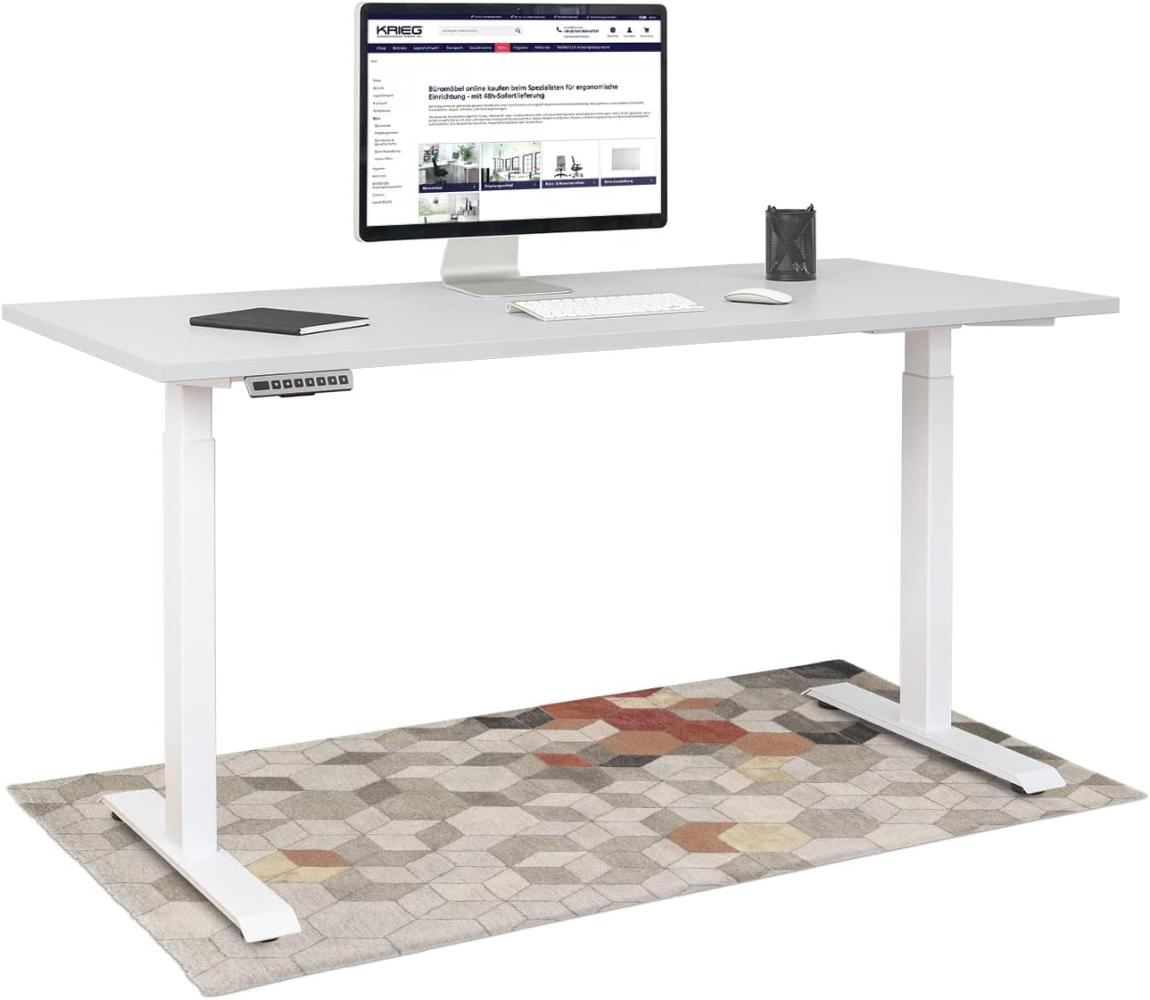 HighDesk Basic Höhenverstellbarer Schreibtisch (200 x 80 cm I Weiß + Grau) - Elektrischer Sitz- & Stehtisch mit Tischplatte - Stehschreibtisch Elektrisch Höhenverstellbar - von Krieg Bild 1