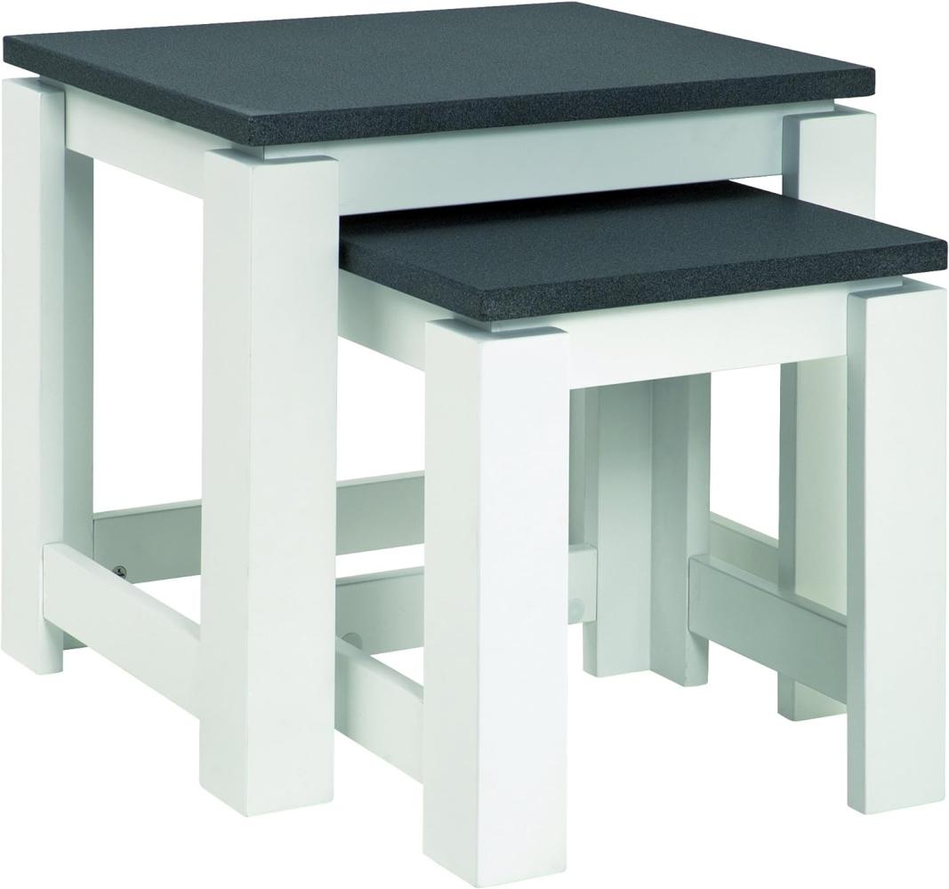 HAKU Möbel 42578 2-Satz-Tisch, Holzwerkstoff, granitoptik-weiß, 33/46 x 30/35 x 35/43 cm Bild 1