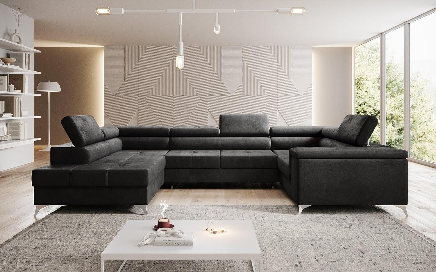Designer Sofa Torino mit Schlaf- und Klappfunktion Samt Anthrazit Links Bild 1