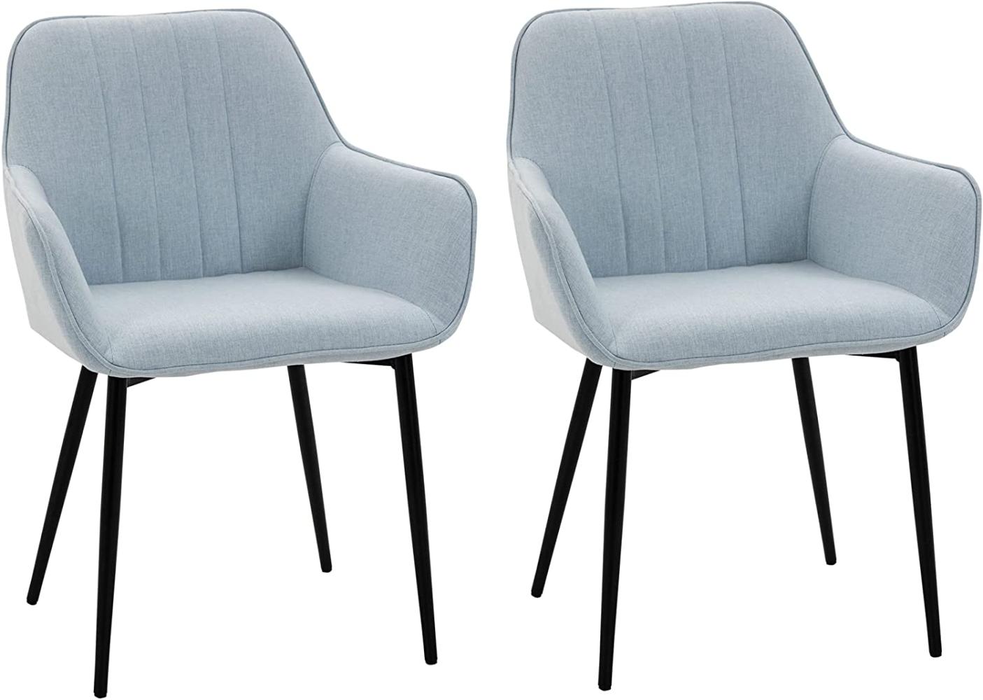 HOMCOM 2-teiliger Esszimmerstühle Essstühle mit atmungsaktivem Leinenbezug ergonomischer Küchenstuhl mit Rückenlehne Armlehne und Metallbeinen Leinen Blau 59,5 x 56,5 x 81 cm Bild 1