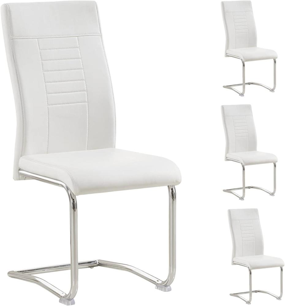CARO-Möbel 4er Set Esszimmerstuhl Loano Küchenstuhl Schwingstuhl, Gestell in Chrom, Bezug aus Lederimitat in weiß Bild 1