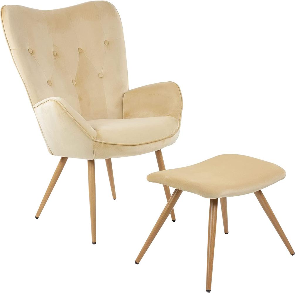 Albatros Ohrensessel mit Hocker YORK, Samt Bezug, bequem gepolstert, Fernsehsessel, Polstersessel Beige Bild 1