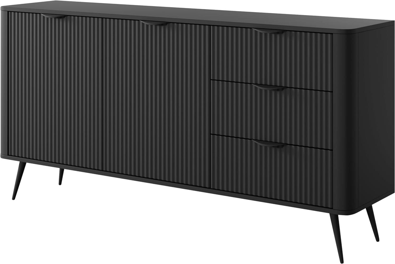 Kommode Literpo 2D3S, geriffelte Fronten, Metallfüße, Aluminiumgriffe (Farbe: Schwarzer Graphit) Bild 1