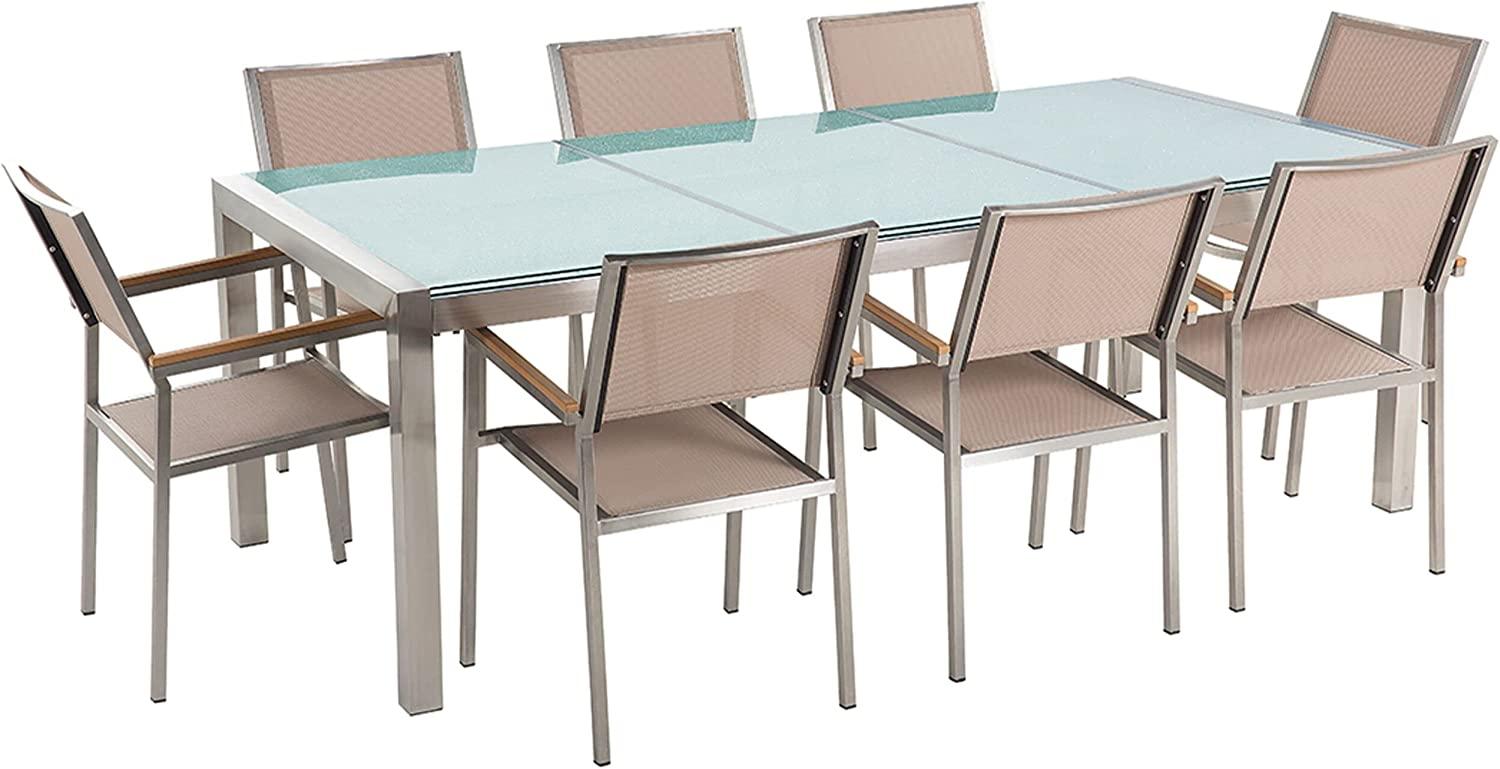 Gartenmöbel Set Crashglas 220 x 100 cm 8-Sitzer Stühle Textilbespannung beige GROSSETO Bild 1