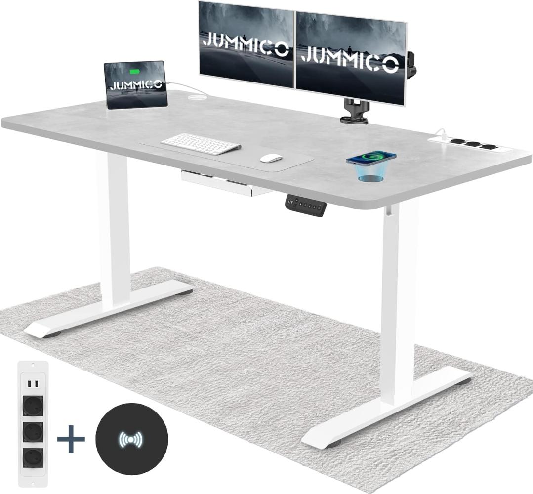 JUMMICO Höhenverstellbarer Schreibtisch mit Kabelloser Ladestation und Euro-Steckdose mit USB, Schreibtisch Höhenverstellbar Elektrisch Stehtisch, Standing Desk (Grau 160x80cm) Bild 1
