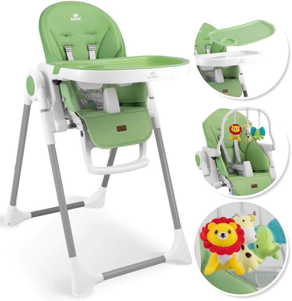 KIDIZ® 3in1 Hochstuhl Kinderhochstuhl inkl. Spielbügel , Babyliege , Kombihochstuhl Babyhochsitz ,7 höhenverstellbar Verstellbare Rückenlehne , mitwachsend ab 0 Monate bis 6 Jahre Babystuhl Grün Bild 1