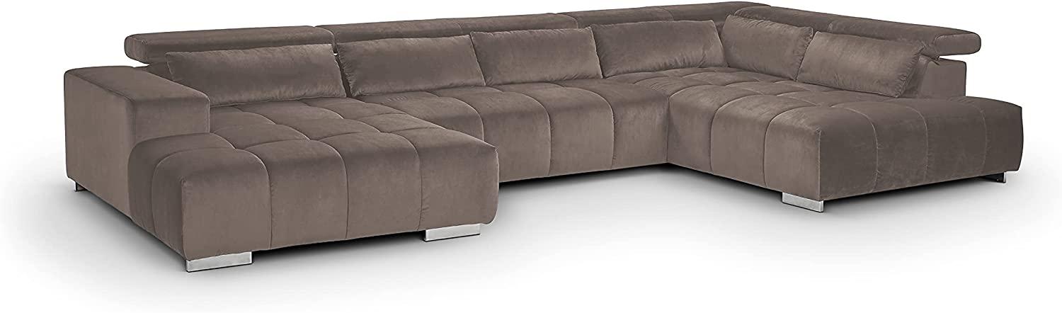 Mivano Wohnlandschaft Orion / Riesige Couch in U-Form inkl. XL-Recamiere und Kopfteilfunktion / 409 x 73 x 225 / Velours, Grau Bild 1