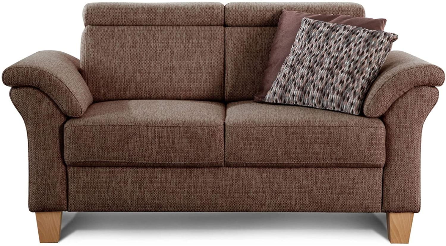Cavadore 2-Sitzer Sofa Ammerland / Couch mit Federkern im Landhausstil / Inkl. verstellbaren Kopfstützen / 156 x 84 x 93 / Strukturstoff braun Bild 1