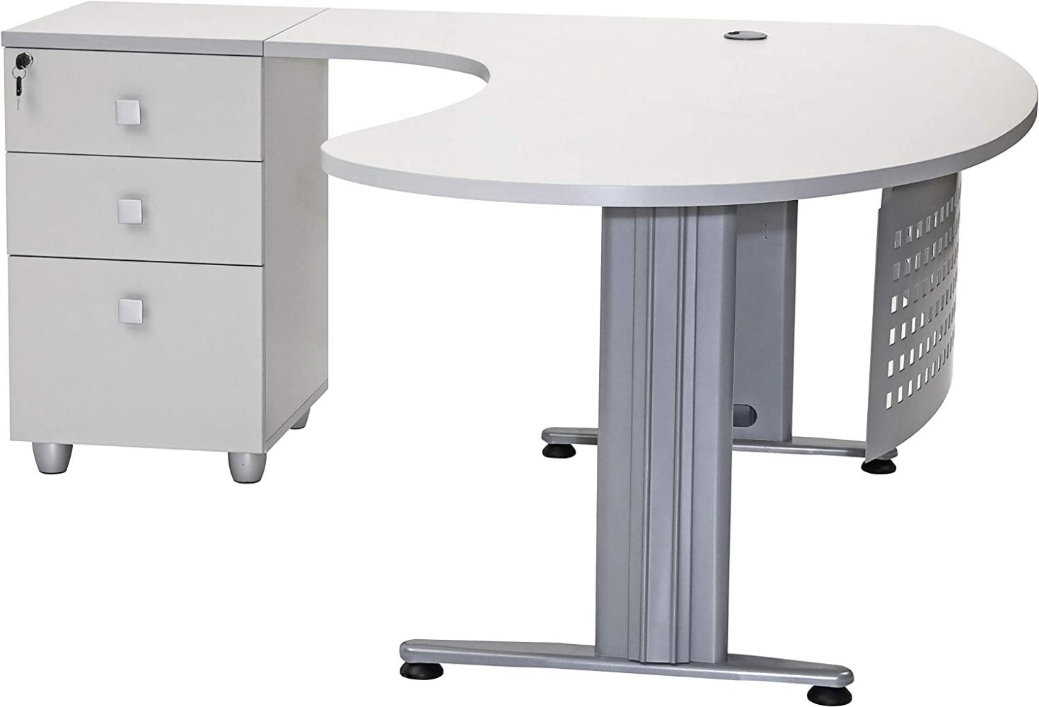 Furni24 Schreibtisch Chefschreibtisch Schreibtisch Winkeltisch PC Tisch Moderner Bürotisch Computertisch mit großer Arbeitsfläche Gela Grau Dekor Links gewinkelt Ink. Beistellcontainer mit Schubladen Bild 1