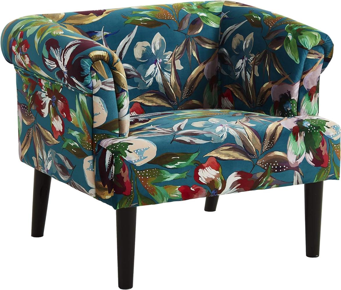 Atlantic Home Collection Charlie Sessel, Armlehnenstuhl mit Massivholzfüßen, Samt, Blumenmuster petrol, 74 x 86x 70 Bild 1