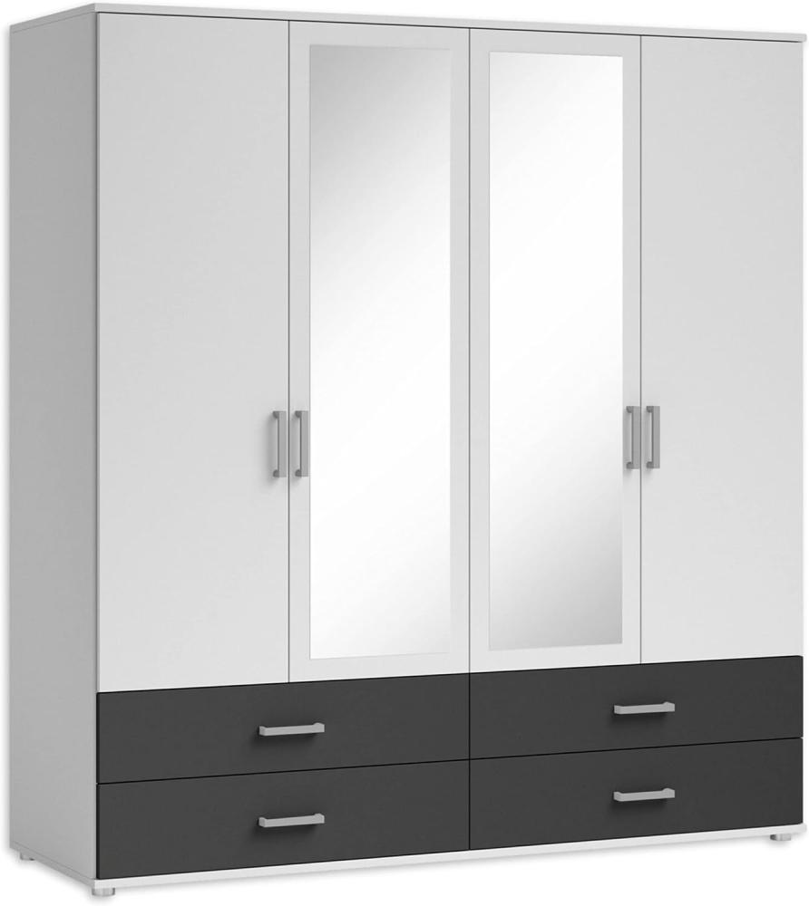 IVAR Kleiderschrank mit Spiegeln und Schubladen - Vielseitiger Drehtürenschrank 4-türig in Weiß, Graphit - 180 x 190 x 51 cm (B/H/T) Bild 1