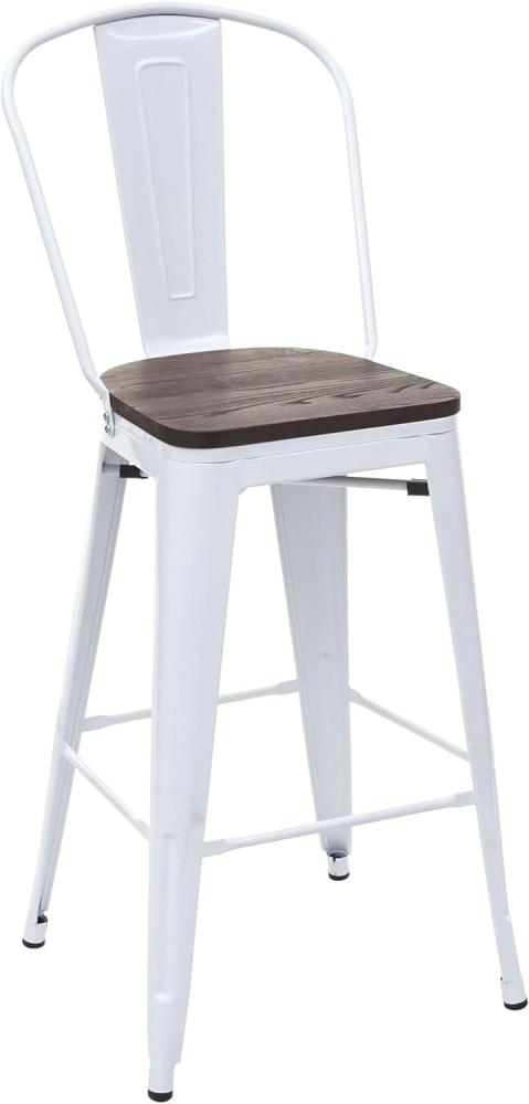 Barhocker HWC-A73 inkl. Holz-Sitzfläche, Barstuhl Tresenhocker mit Lehne, Metall Industriedesign ~ weiß Bild 1