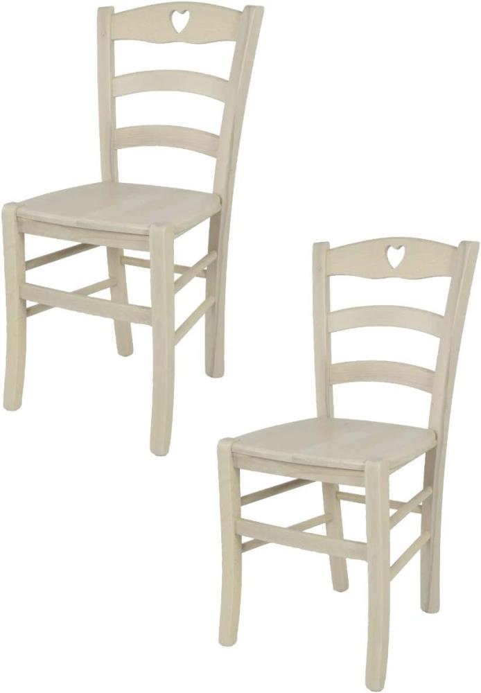 Tommychairs - 2er Set Stühle Cuore für Küche und Esszimmer, Robuste Struktur aus Buchenholz, in Anilinfarbe Weiss lackiert und Sitzfläche (Einbausitz) aus Holz Bild 1
