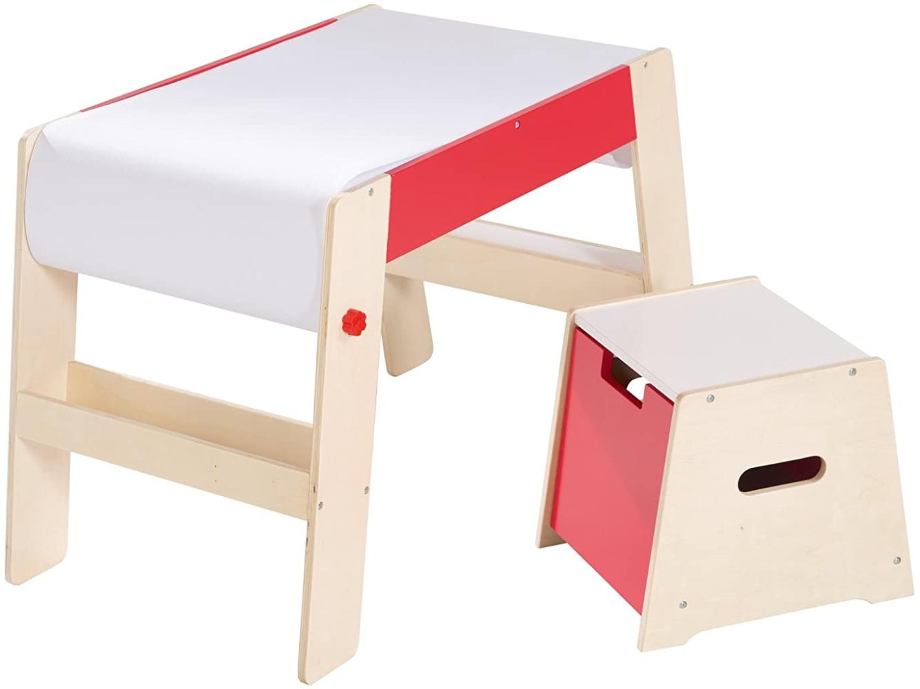 roba Maltisch Kindertisch & -Stuhl Kombination Holz natur/rot Bild 1
