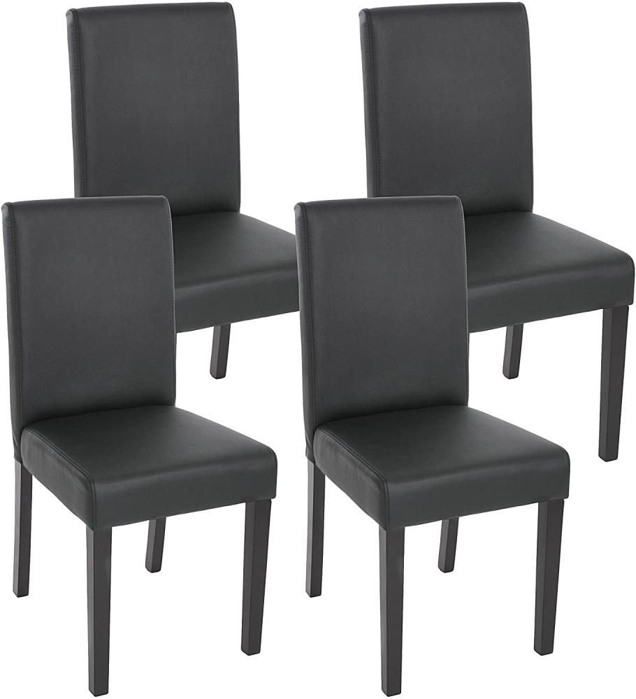 4er-Set Esszimmerstuhl Stuhl Küchenstuhl Littau ~ Kunstleder, schwarz matt, dunkle Beine Bild 1