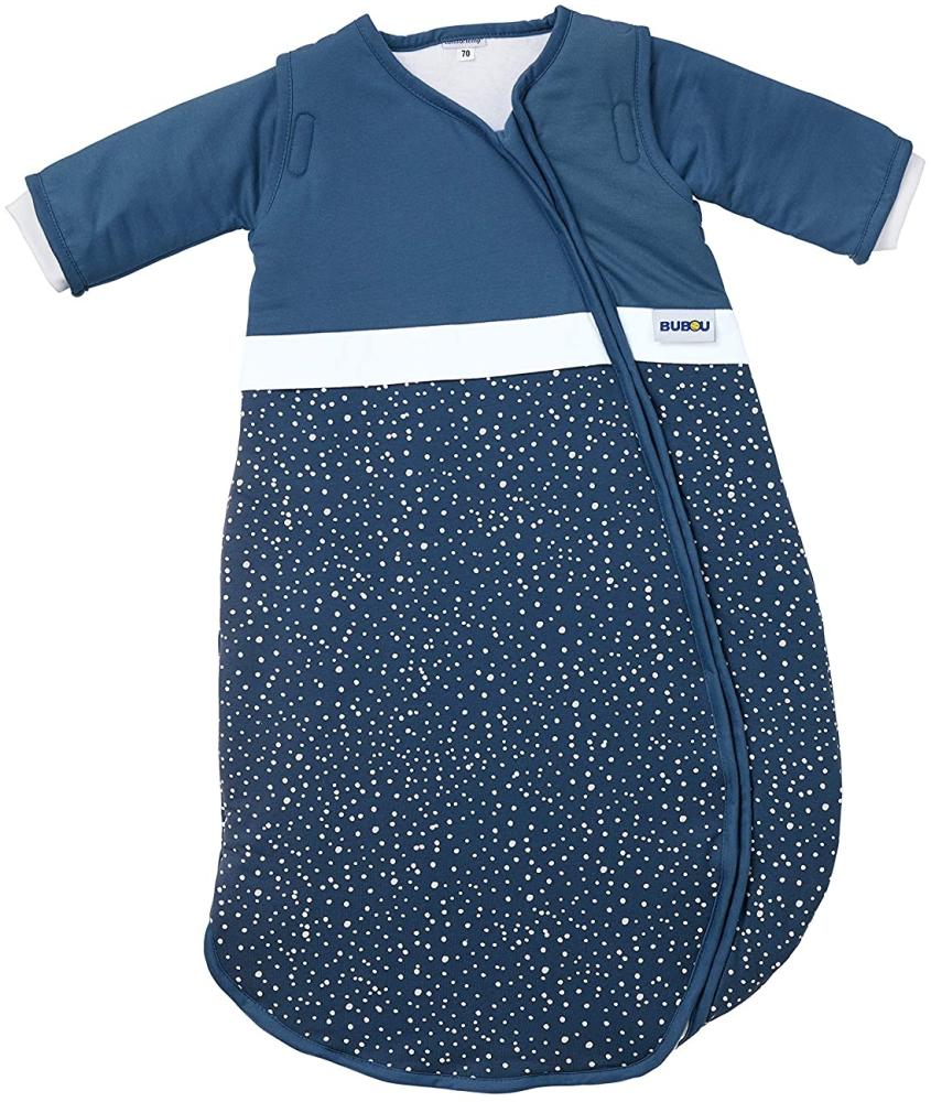 Gesslein 770210 Bubou Babyschlafsack mit abnehmbaren Ärmeln: Temperaturregulierender Ganzjahreschlafsack für Neugeborene, Baby Größe 50/60 cm, Punkte blau/weiß, blau, 250 g Bild 1